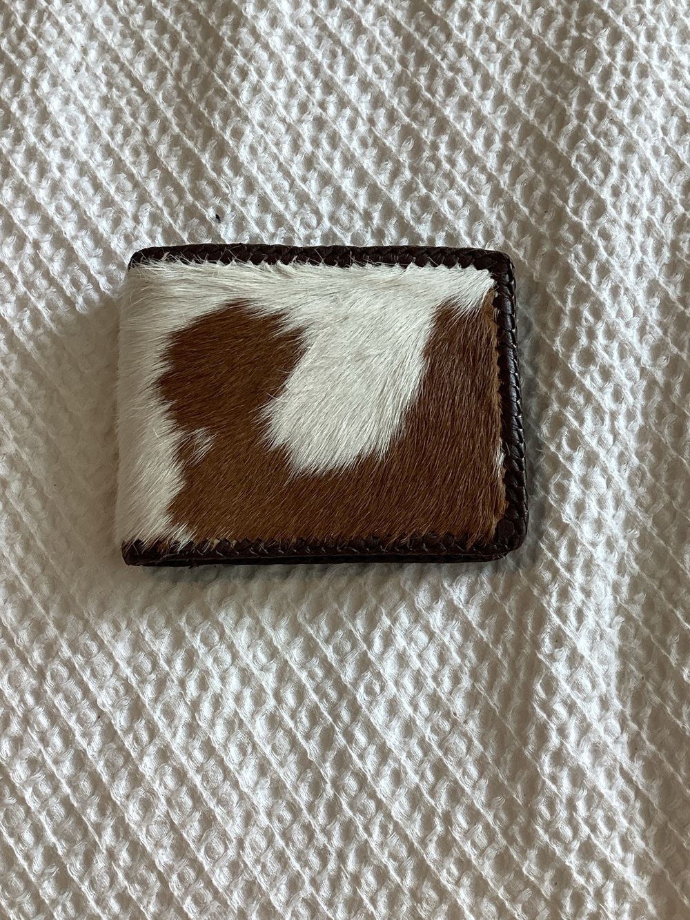 Leather Cowhide Bifold Wallet‎ - Brown & White